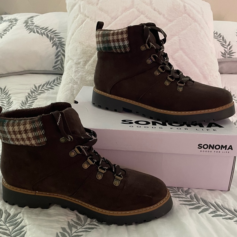 Brown hiking boots